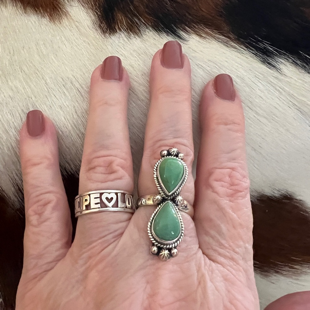 Kingman Turquoise 2 Stone Statement Ring Southwes… - image 2